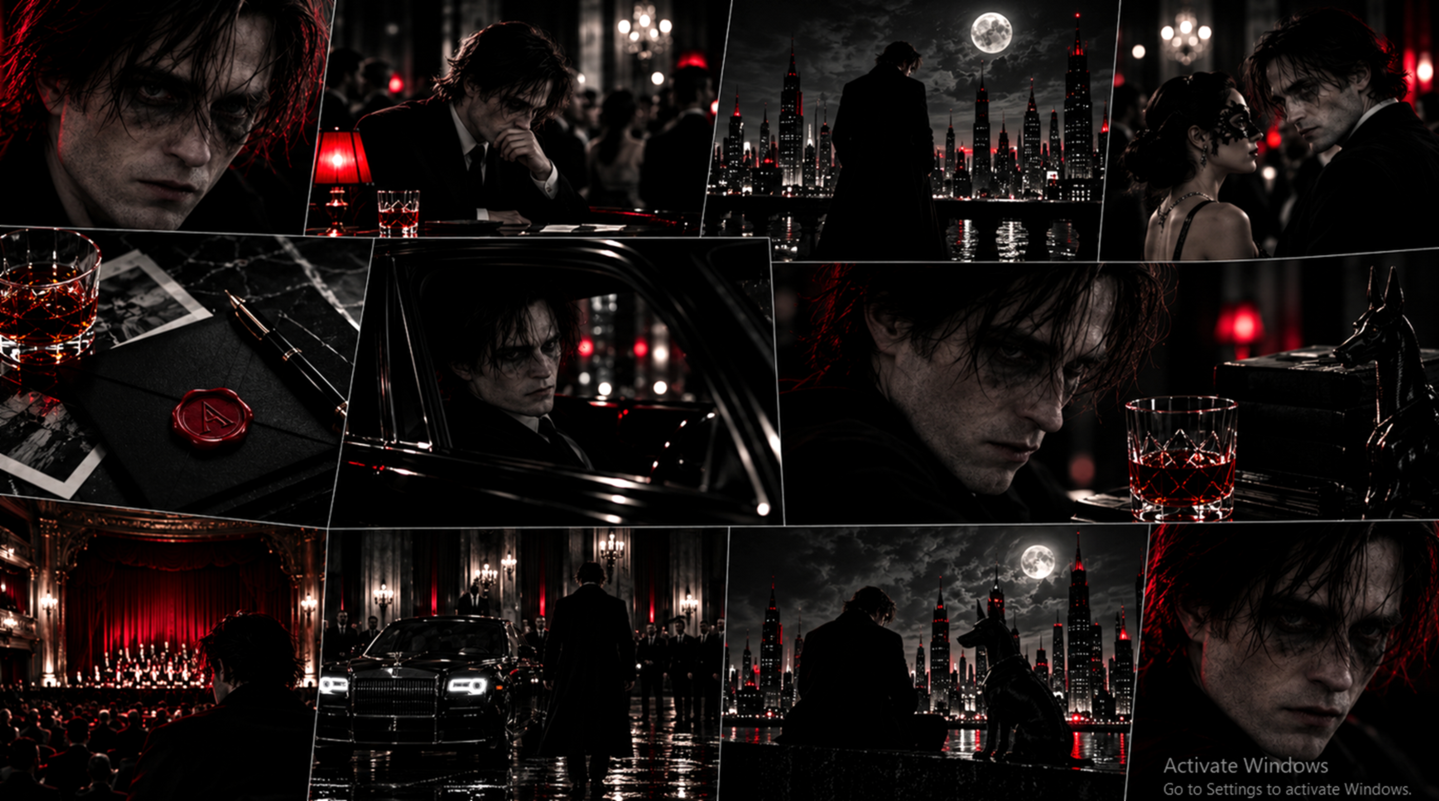 Arkham Social noir collage with protagonist and red accents